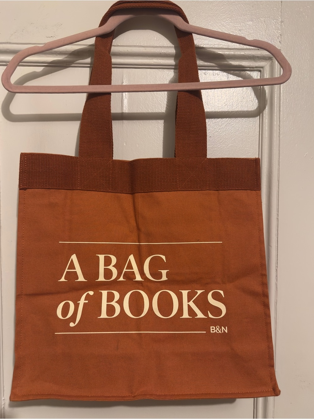 LIKE NEW BARNES & NOBLE A Bag of Books' Orange / Tan Canvas Tote. 14.5”W x 14”H.